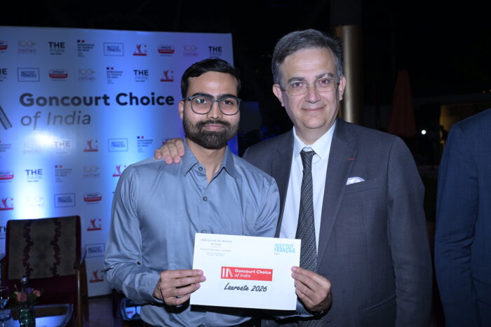 A student jury member with H.E. Mr. Thierry Mathou Ambassador of France to India